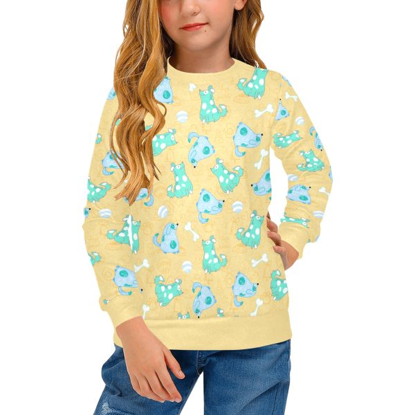 Girls' All Over Print Crew Neck Sweater