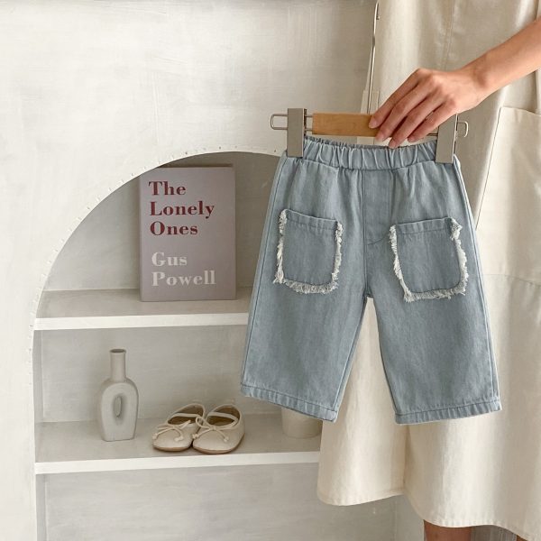 Pocket cotton denim capri pants